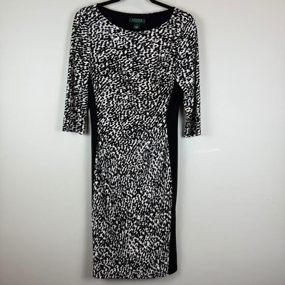 Ralph Lauren Dresses & Skirts - Ralph Lauren Midi Dress Womens 8 Black White Animal Print 3/4 Sleeve Career NWT
